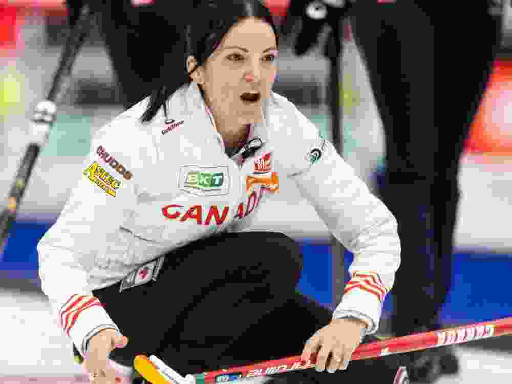 Team Canada skip Kerri Einarson calls the sweeping
