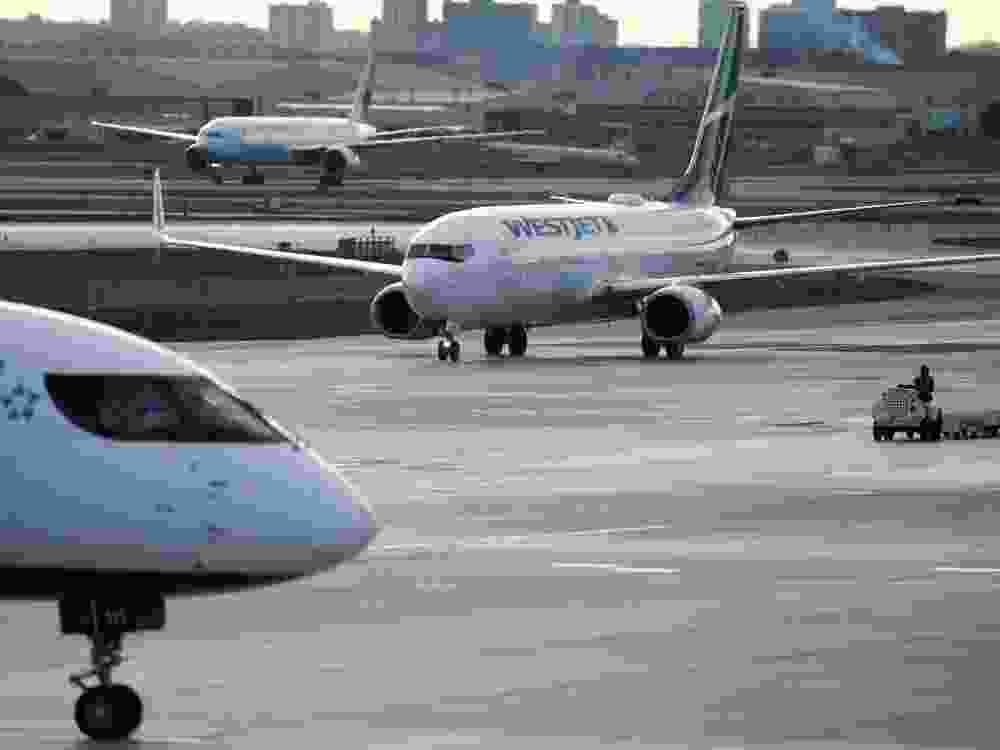 A Westjet Boeing 737-800 taxies at Pearson Airport in Toronto.