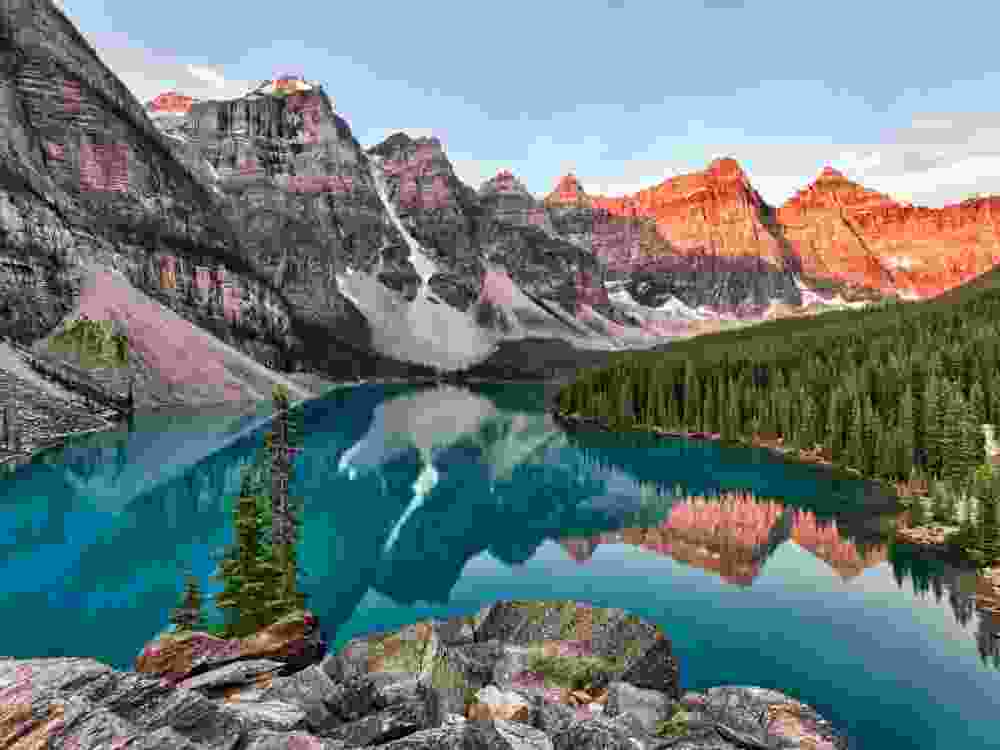 Home to glacier-fed Moraine Lake, pictured here, Banff National Park is widely considered the most beautiful place in Canada.