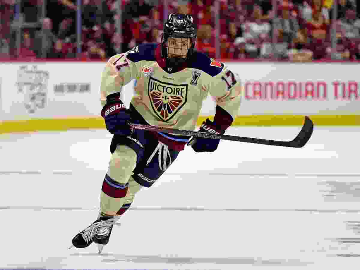 Dara Greig #17 of the Montreal Victoire skates against Ottawa Charge during the third period in Game 4 of the PWHL Walter Cup Final at Canadian Tire Centre on May 20, 2026.
