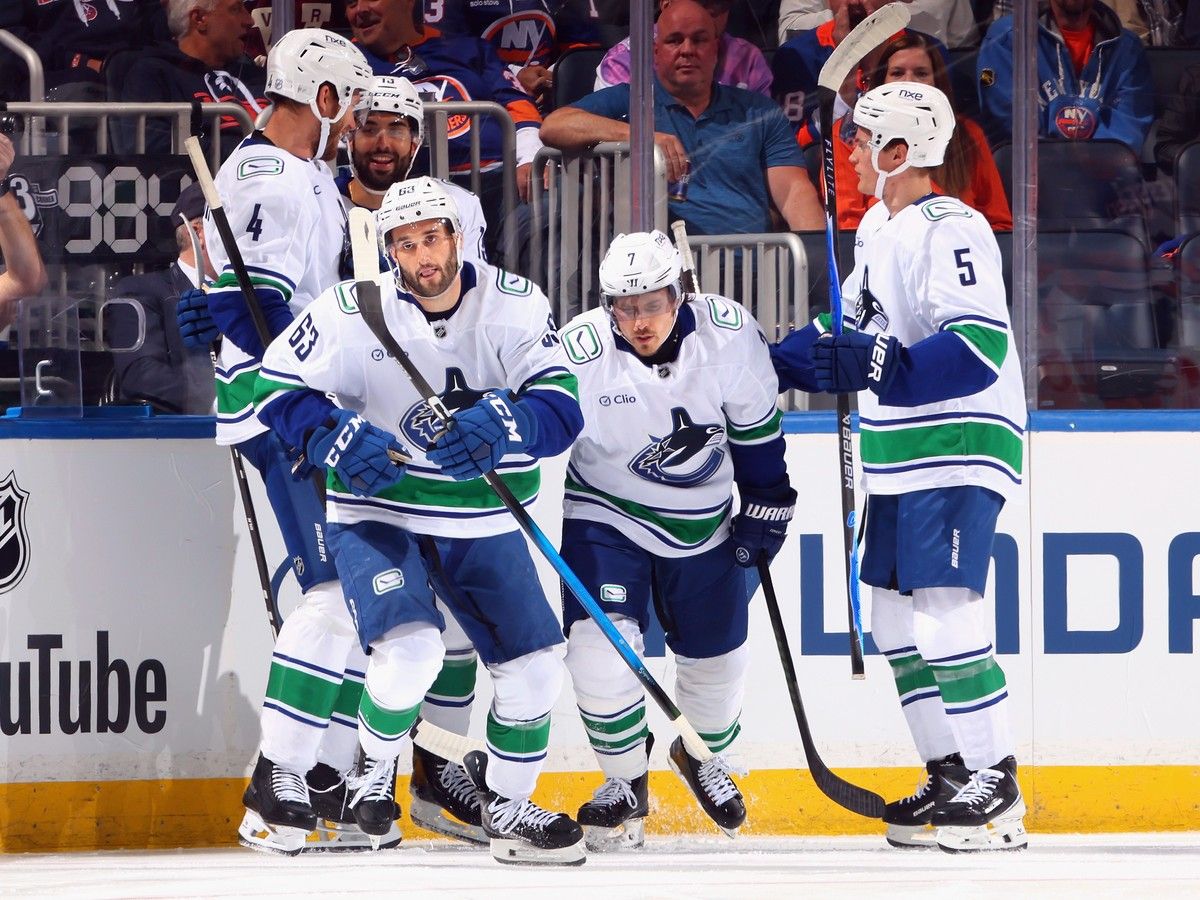 Vancouver Canucks celebrate a goal