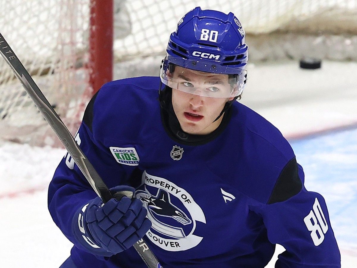 Braeden Cootes on the ice during Vancouver Canucks development camp in Abbotsford on June 30.