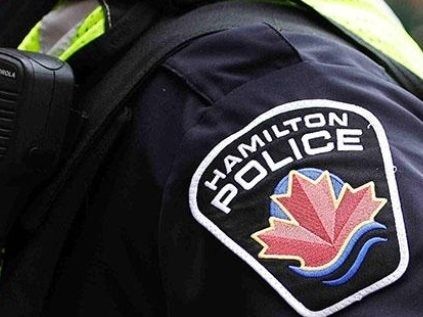 A Hamilton Police officer's shoulder patch.