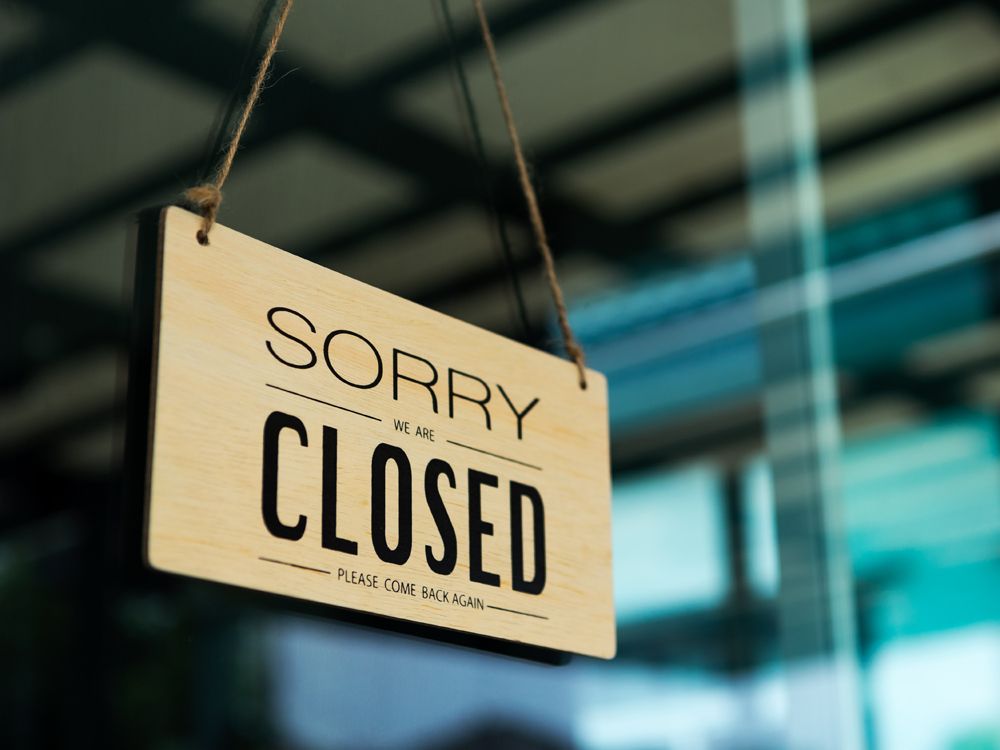 Closed sign on a business