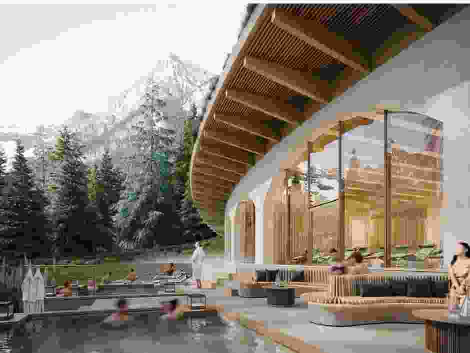 BASIN Glacial Waters spa is set to open at the Fairmont Chateau Lake Louise on Sept. 15. An artist rendering shows the facility in summer.