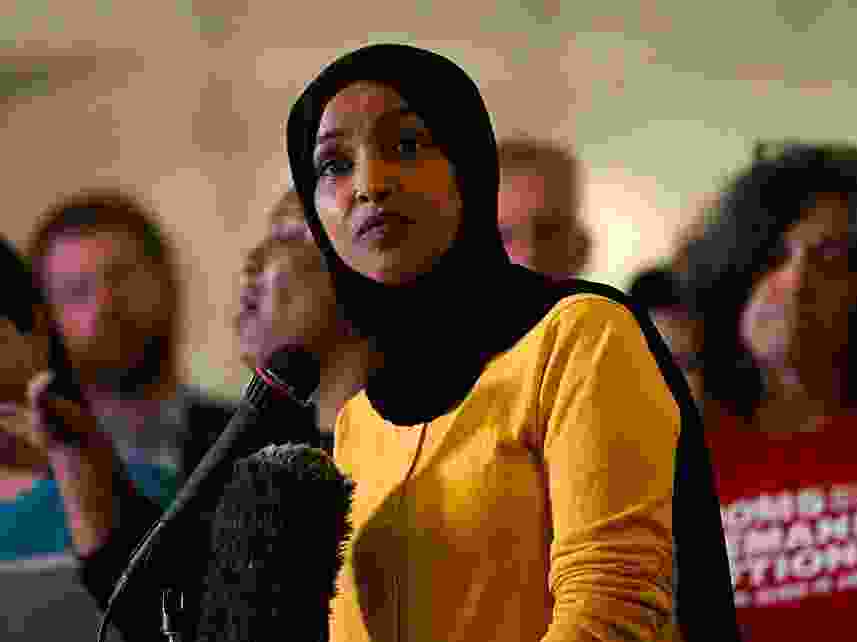 Rep. Ilhan Omar (D-MN) speaks during a press conference at City Hall following a mass shooting at Annunciation Catholic School on Aug. 28, 2025, in Minneapolis, Minn.