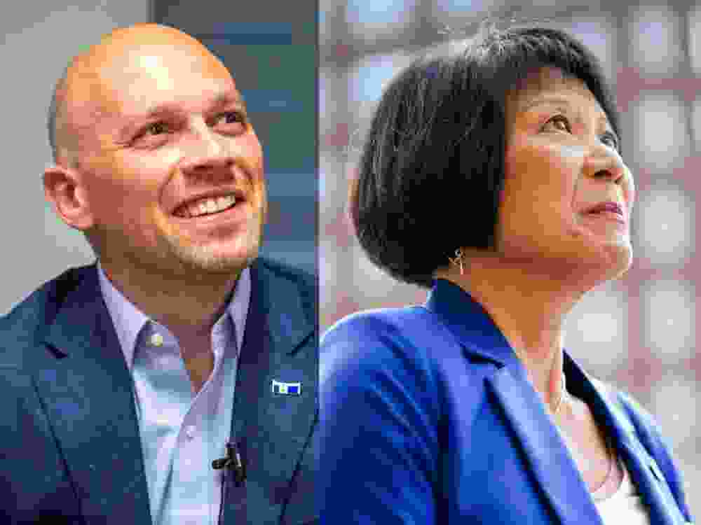 Toronto Councillor Brad Bradford, left, and Toronto Mayor Olivia Chow. 