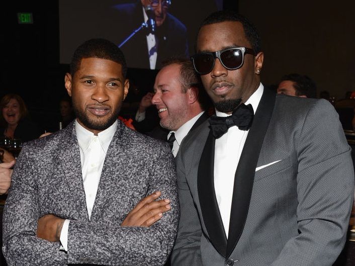Singer Usher (L) and recording artist Sean 'Puffy' Combs attend the 55th Annual GRAMMY Awards Pre-GRAMMY Gala and Salute to Industry Icons honouring L.A. Reid held at the Beverly Hilton on February 9, 2013 in Los Angeles.