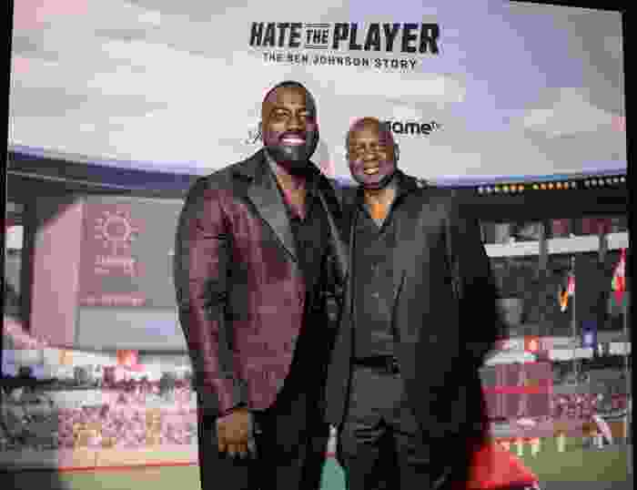 Shamier Anderson and Ben Johnson attend the Toronto premiere of 'Hate the Player: The Ben Johnson Story.'