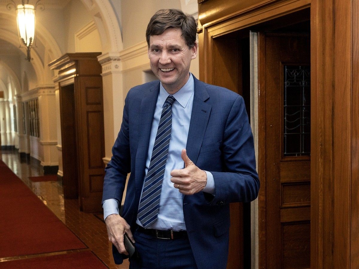 B.C. Premier David Eby leaves the chamber for a short break while at the chamber in the legislature in Victoria, on Wednesday, May 27, 2026.