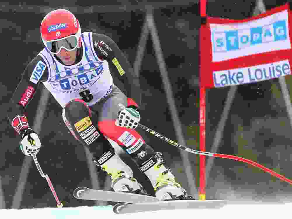 Bode Miller competes during alpine skiing training for the Men's World Cup downhill in Lake Louise, Alta., in 2013.