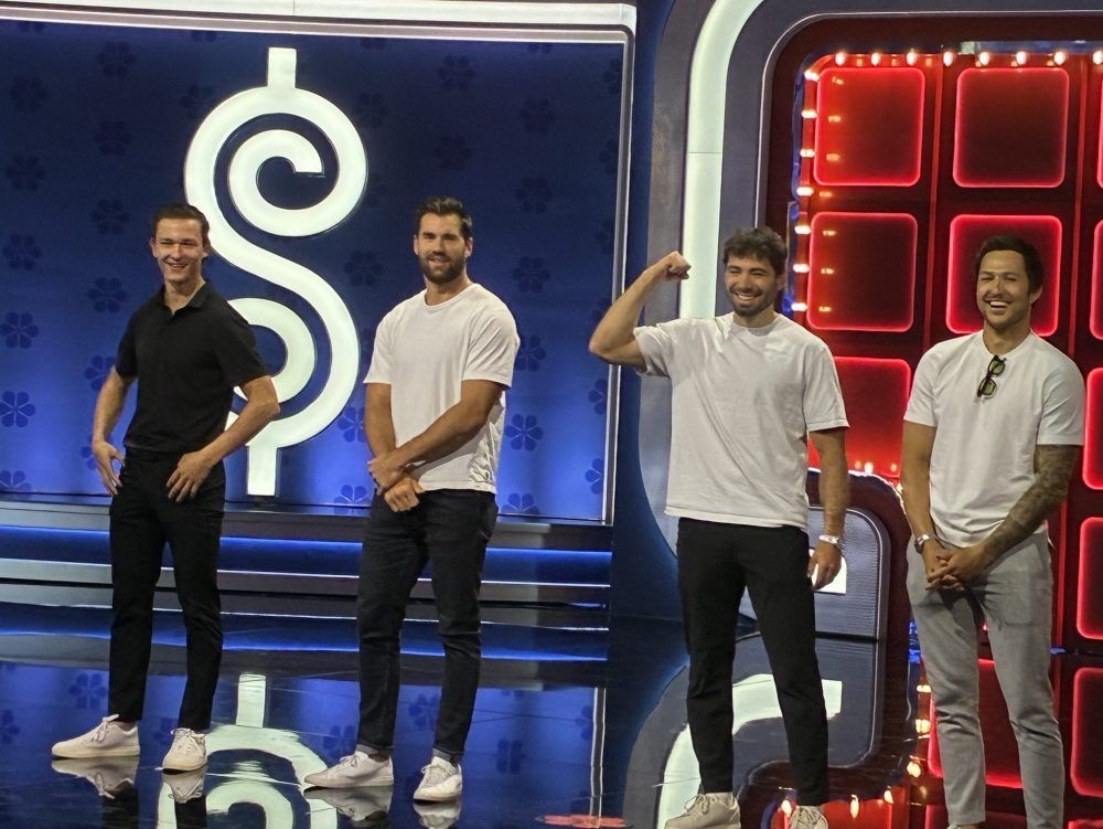 From left, NHL players Matthew Schaefer, Tom Wilson, Jake Walman, and Brandon Montour appear on the set of The Price Is Right Tonight on June 24, 2026.
