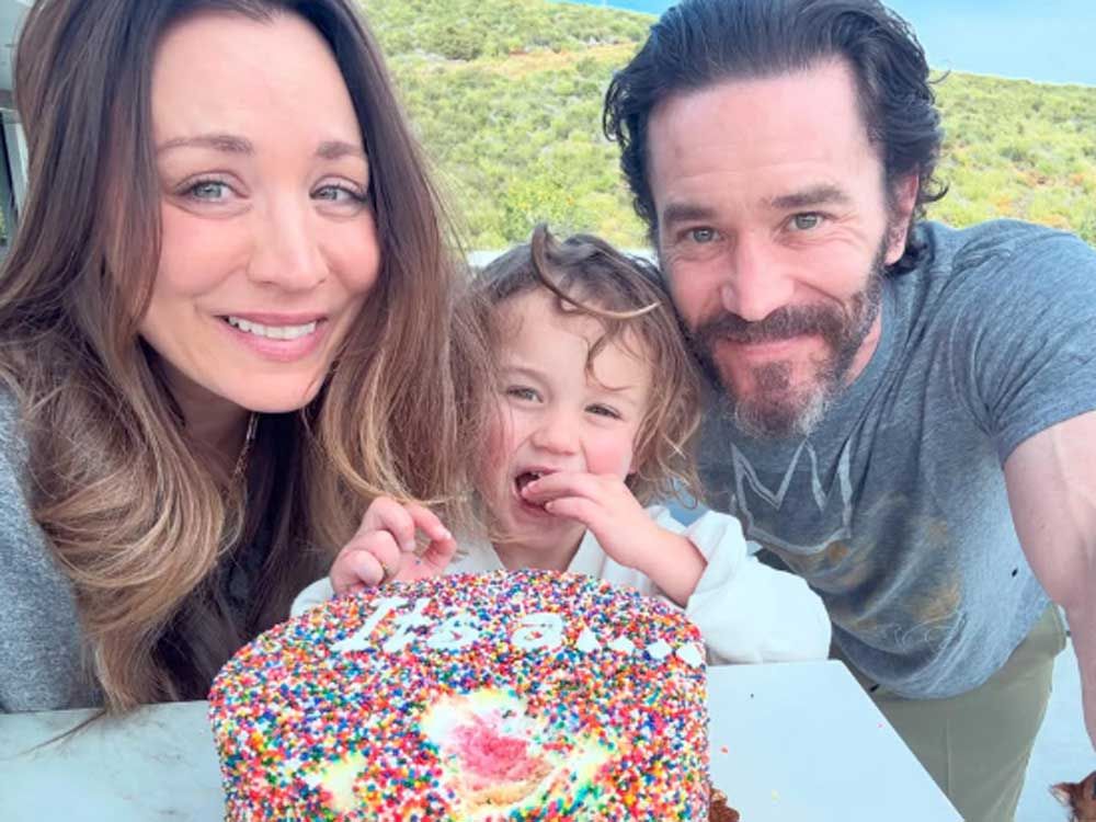 Kaley Cuoco, Tom Pelphrey and their daughter Matilda are pictured in an Instagram photo.