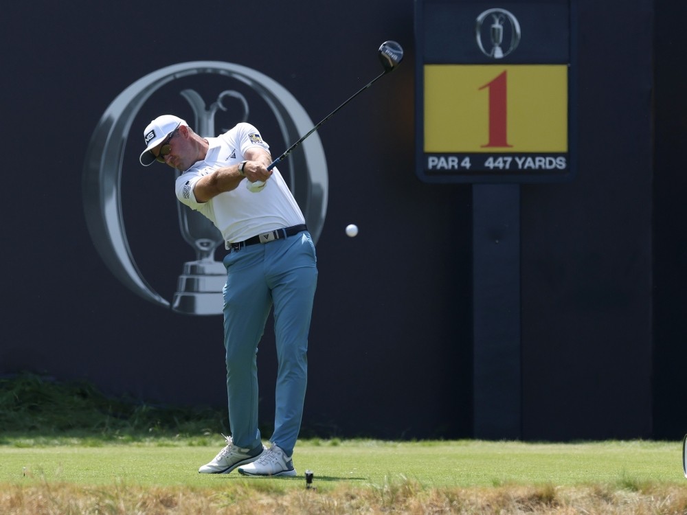 Corey Conners of Canada tees off on the first hole on day one of the The 154th Open Championship at Royal Birkdale.