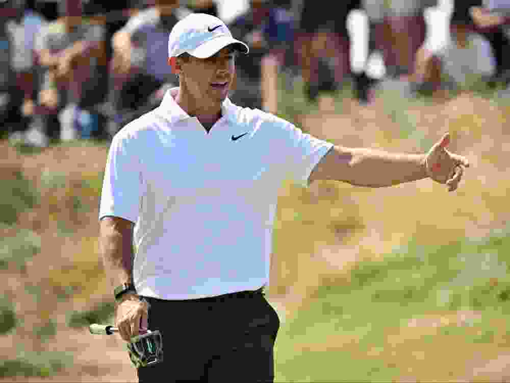Northern Ireland's Rory McIlroy reacts on the 12th green