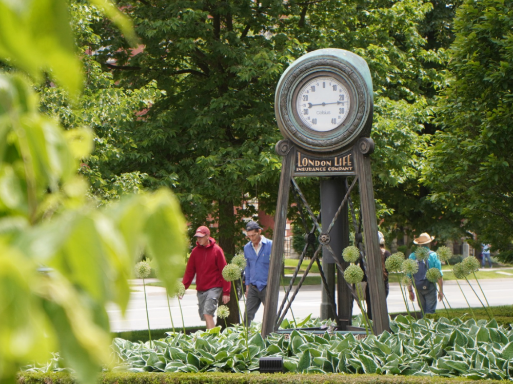 The London Life thermometer outside the Canada Life building on Dufferin Avenue in downtown London was photographed on Friday, June 26, 2026. (Matthew Daldalian/ The London Free Press)
