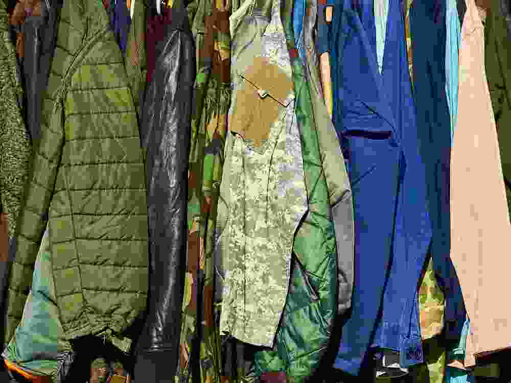 A row of jackets, coats and clothes