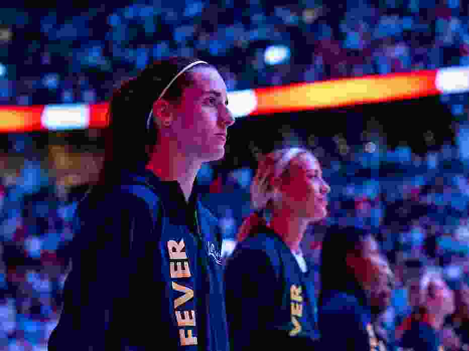 Caitlin Clark #22 of the Indiana Fever stands for the Canadian national anthem ahead of an WNBA against the Toronto Tempo at Scotiabank Arena on August 18, 2026 in Toronto, Canada.
