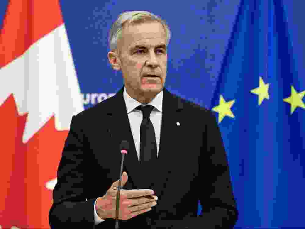 Canadian Prime Minister Mark Carney delivers a speech