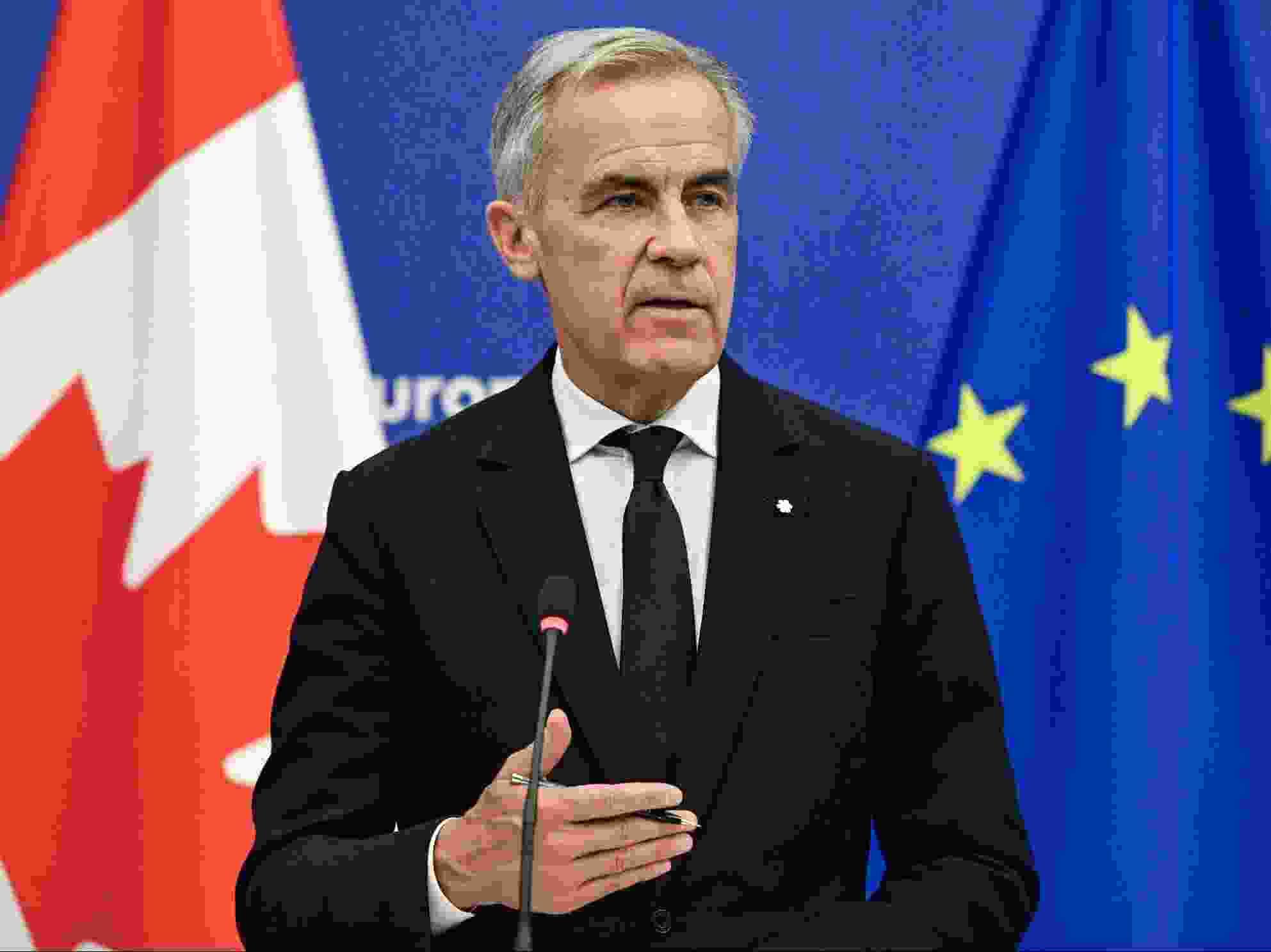 Canadian Prime Minister Mark Carney delivers a speech in the hemicycle of the European Parliament in Strasbourg, France.