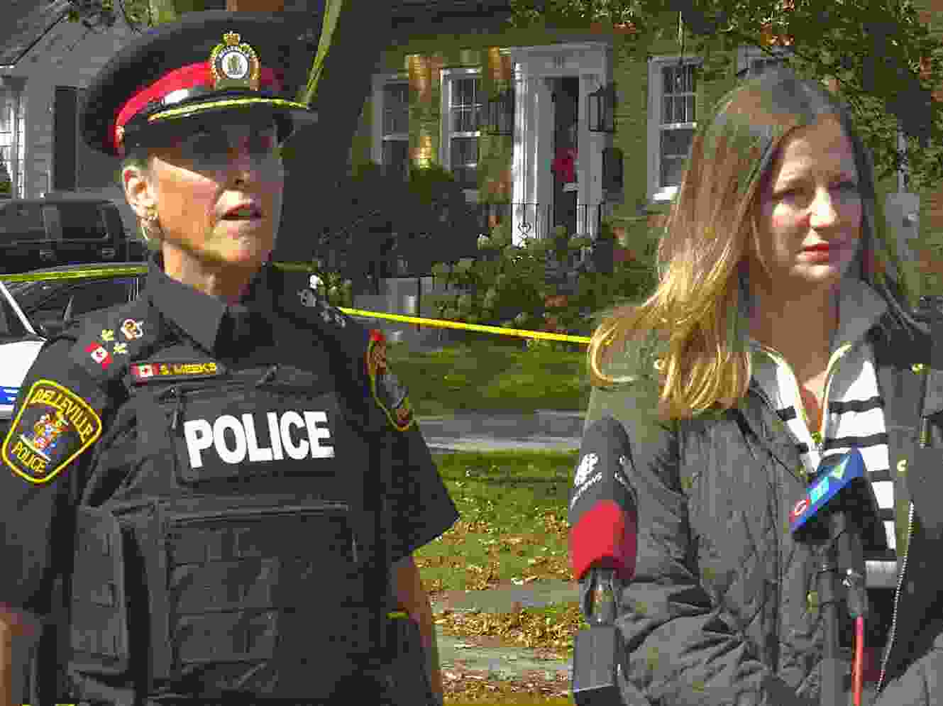 Belleville Police Deputy Chief Sheri Meeks, left, and Kristy Denette, communications co-ordinator of Ontario's Special Investigations Unit, speak to reporters.