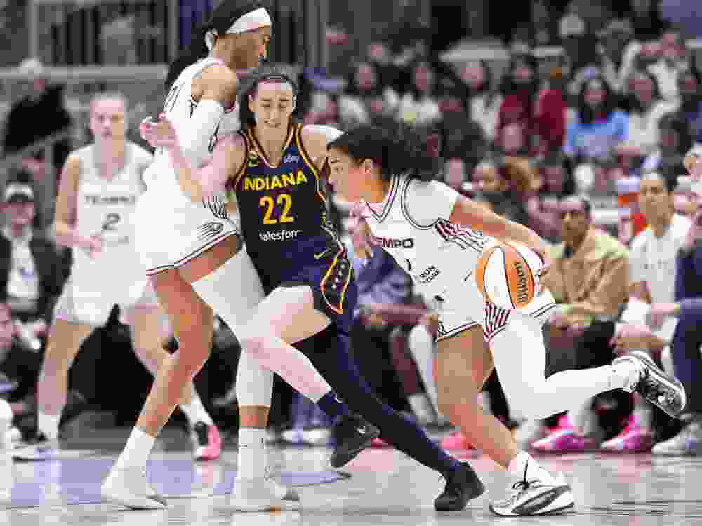 Kiki Rice of the Toronto Tempo dribbles against Caitlin Clark of the Indiana Fever during a game last week.