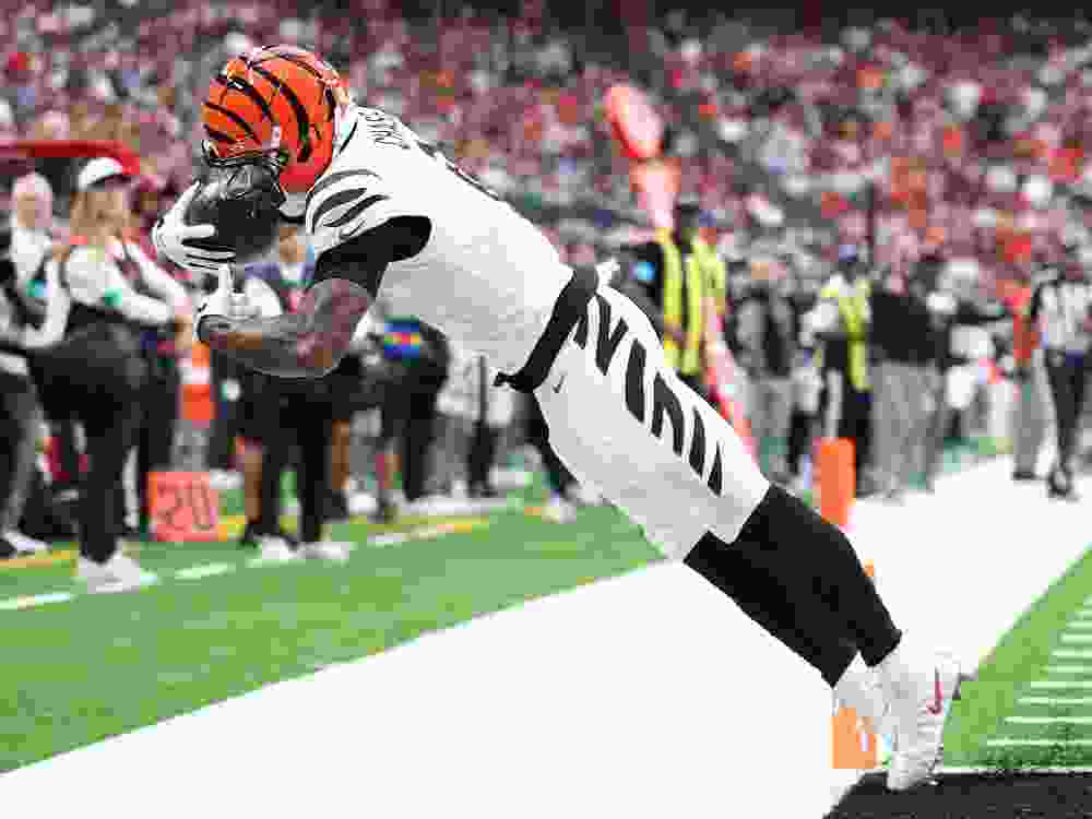 Ja'marr Chase of the Cincinnati Bengals catches a touchdown pass against the Houston Texans.