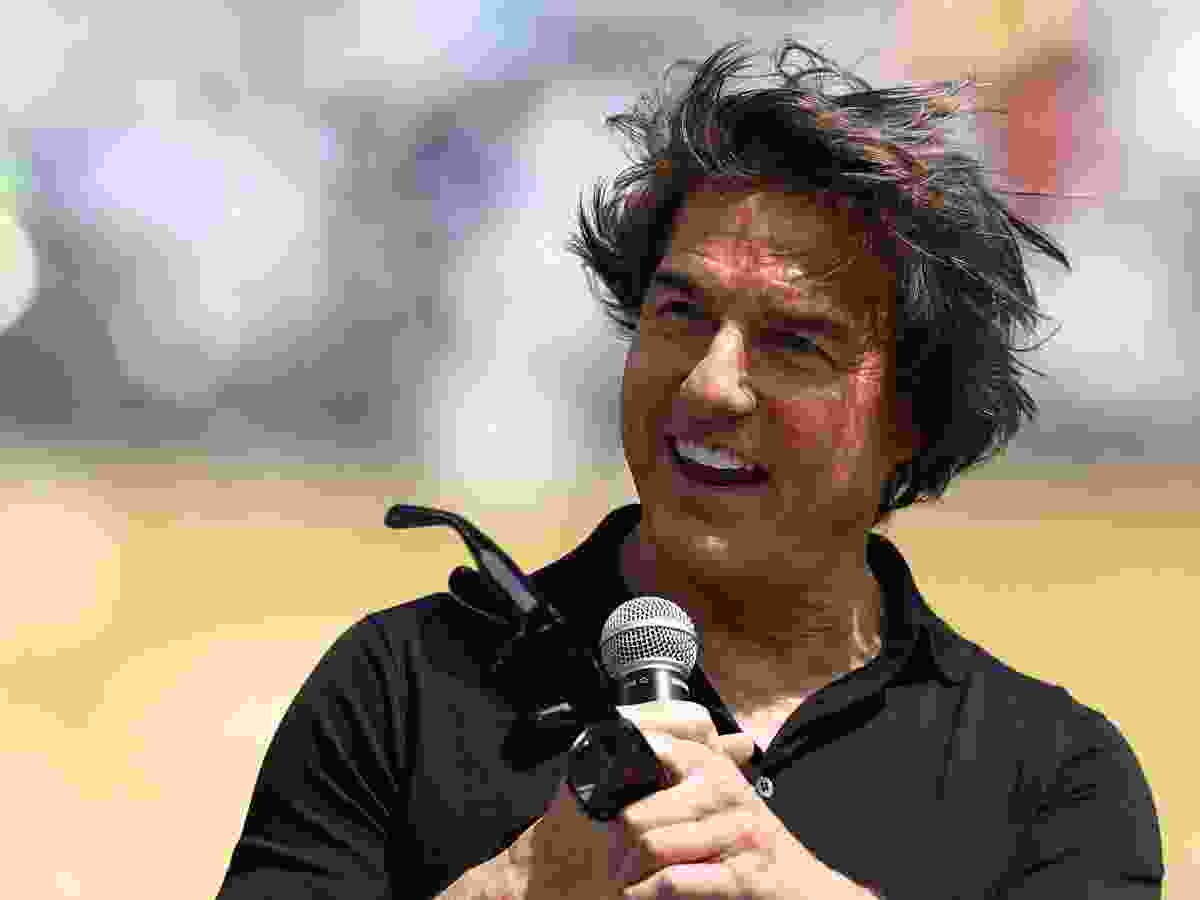 Tom Cruise delivers a speech ahead of the 2026 World Cup Final between Spain and Argentina in New Jersey on July 19, 2026.