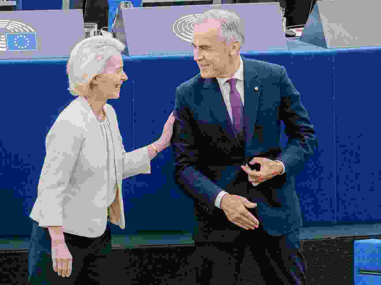 Ursula von der Leyen greeting Prime Minister Mark Carney.