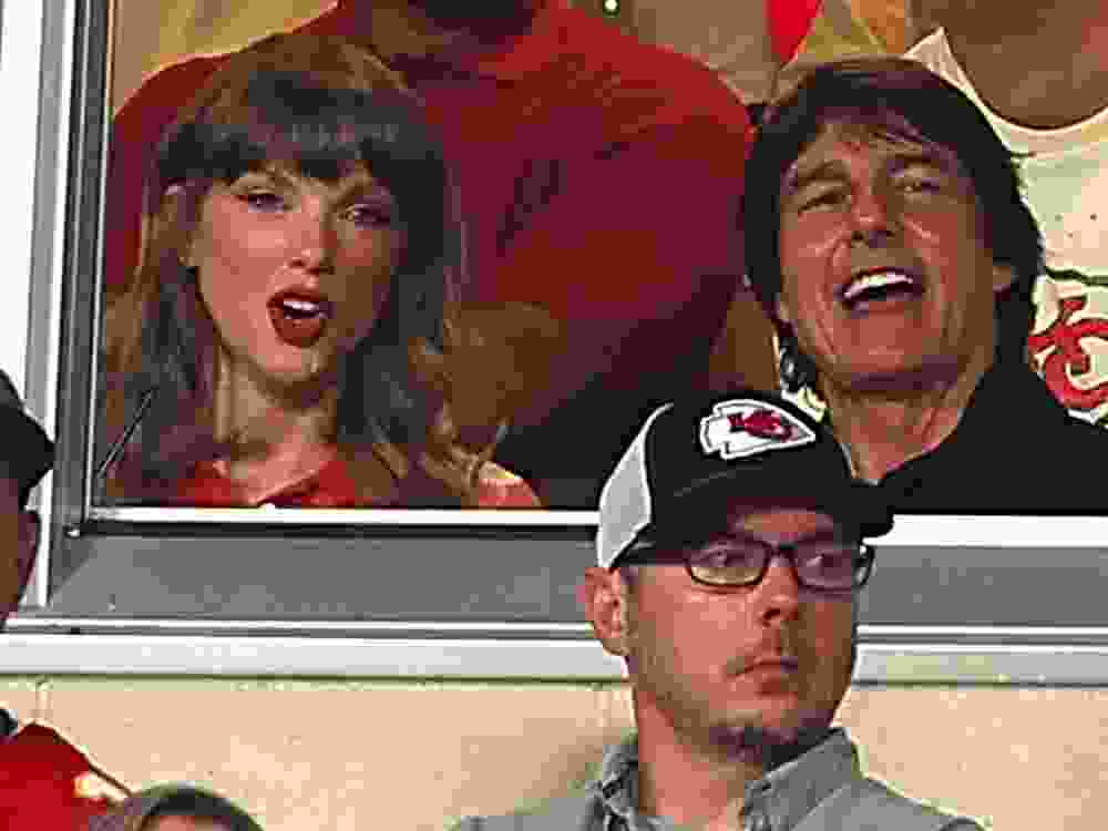 Singer Taylor Swift and actor Tom Cruise attend the NFL game between the Kansas City Chiefs and the Denver Broncos at Arrowhead Stadium in Kansas City, Mo., Sunday, Sept. 14, 2026.