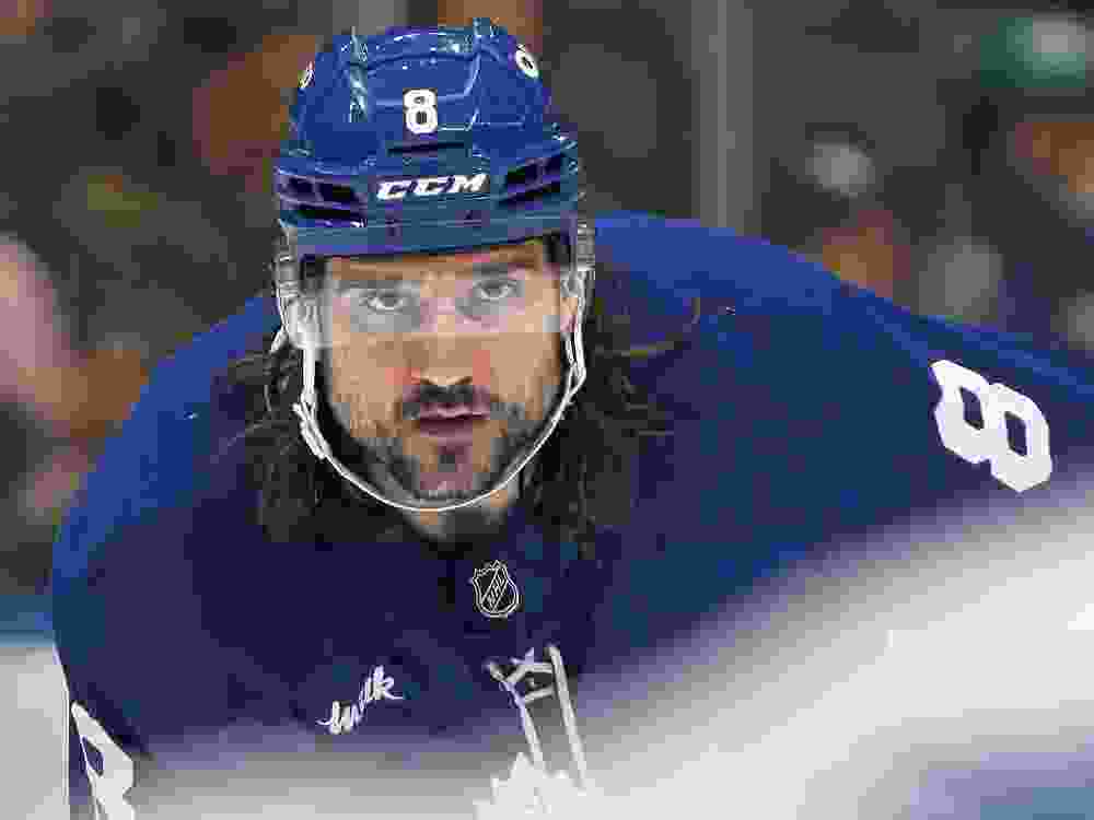 Christopher Tanev of the Toronto Maple Leafs waits for a faceoff during a game last year.