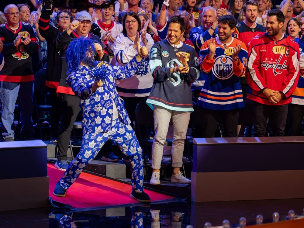 A Toronto Maple Leafs fan during an episode of The Price is Right Tonight.