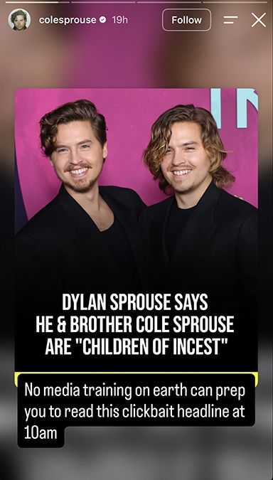 Cole Sprouse Instagram Story