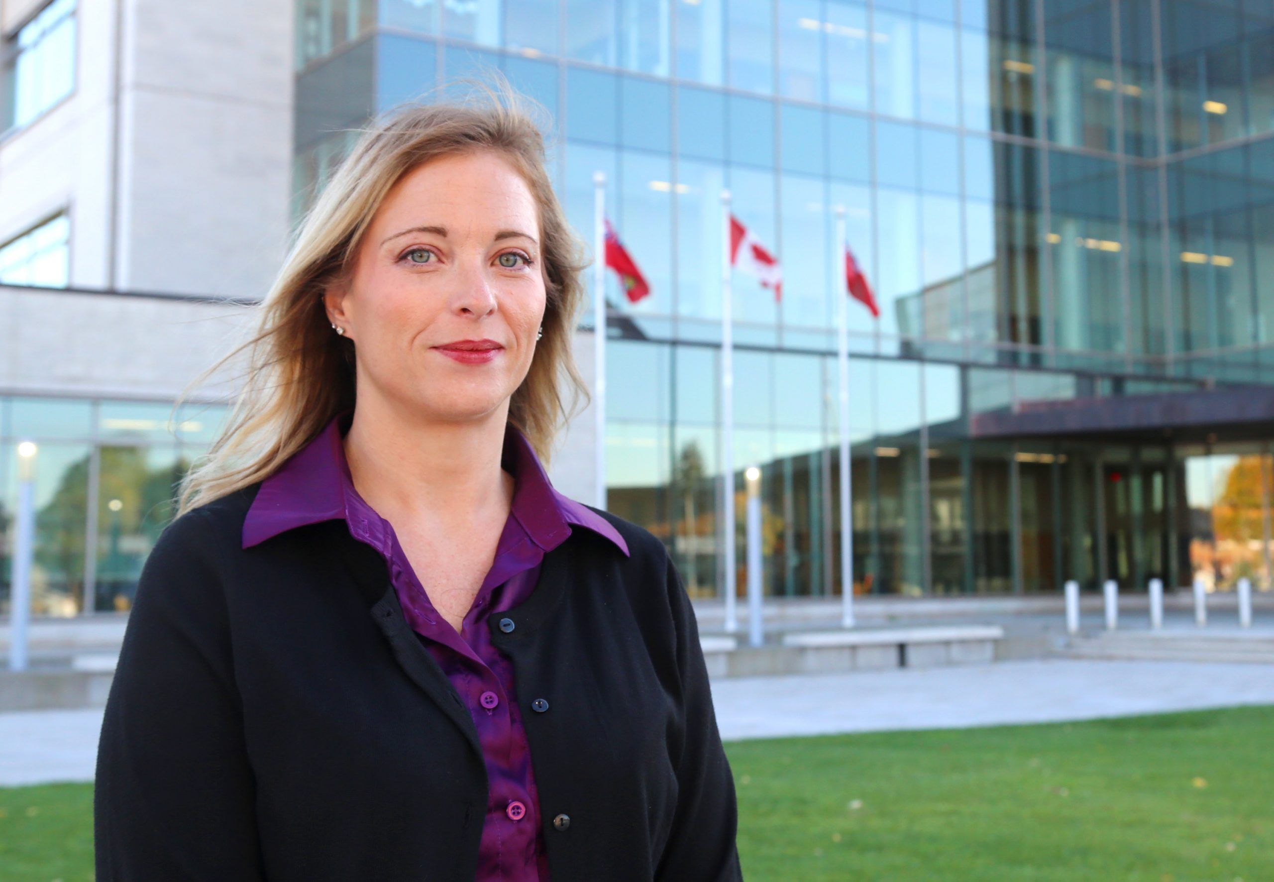 Ashley Marshall stands outside the Quinte courthouse in Belleville, Ont. Monday, Oct. 19, 2026. She had earlier given a victim-impact statement before her stepfather was sentenced for sex crimes against Marshall and her sister when they were children. (Luke Hendry/The Belleville Intelligencer/Postmedia Network)