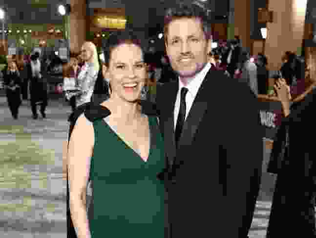 Hilary Swank and Philip Schneider with Icelandic Glacial at the 80th Annual Golden Globe Awards at The Beverly Hilton on January 10, 2023 in Beverly Hills, California. (Joe Scarnici/Getty Images)