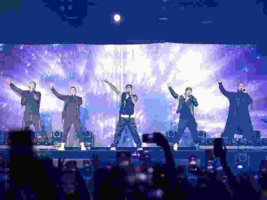 (L-R) Nick Carter, Howie Dorough, AJ McLean, Brian Littrell and Kevin Richardson of the Backstreet Boys perform during The One Party by Uber: New York City at Pier 36 on June 12, 2026 in New York City.