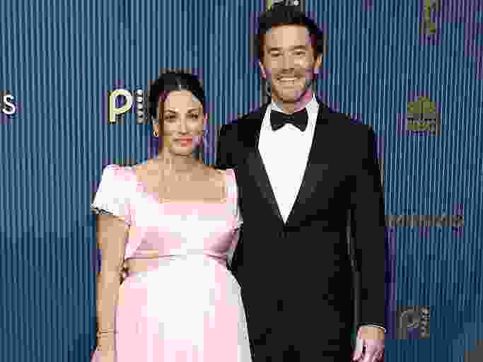 Kaley Cuoco and Tom Pelphrey attend the 78th Primetime Emmy Awards at Peacock Theater on September 14, 2026 in Los Angeles, California.