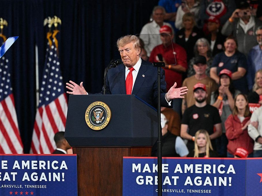 US President Donald Trump speaks during a campaign rally at F&M Bank Arena in Clarksville, Tennessee on October 10, 2026. Trump is campaigning for Republican candidates ahead of the November 3 midterm election.