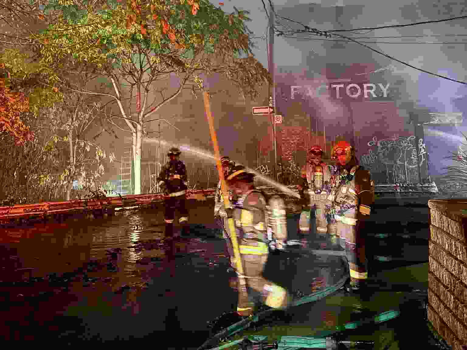 Toronto Fire crews at the scene of the abandoned Jam Factory.