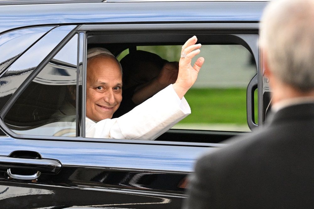 Pope Leo XIV leaves the Gemelli University Hospital, four days after a surgery to remove a cancerous tumour from his right lung, in Rome on October 17, 2026.
