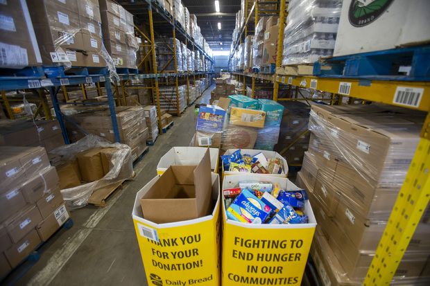 The warehouse at the Daily Bread Food Bank at the Etobicoke facility.