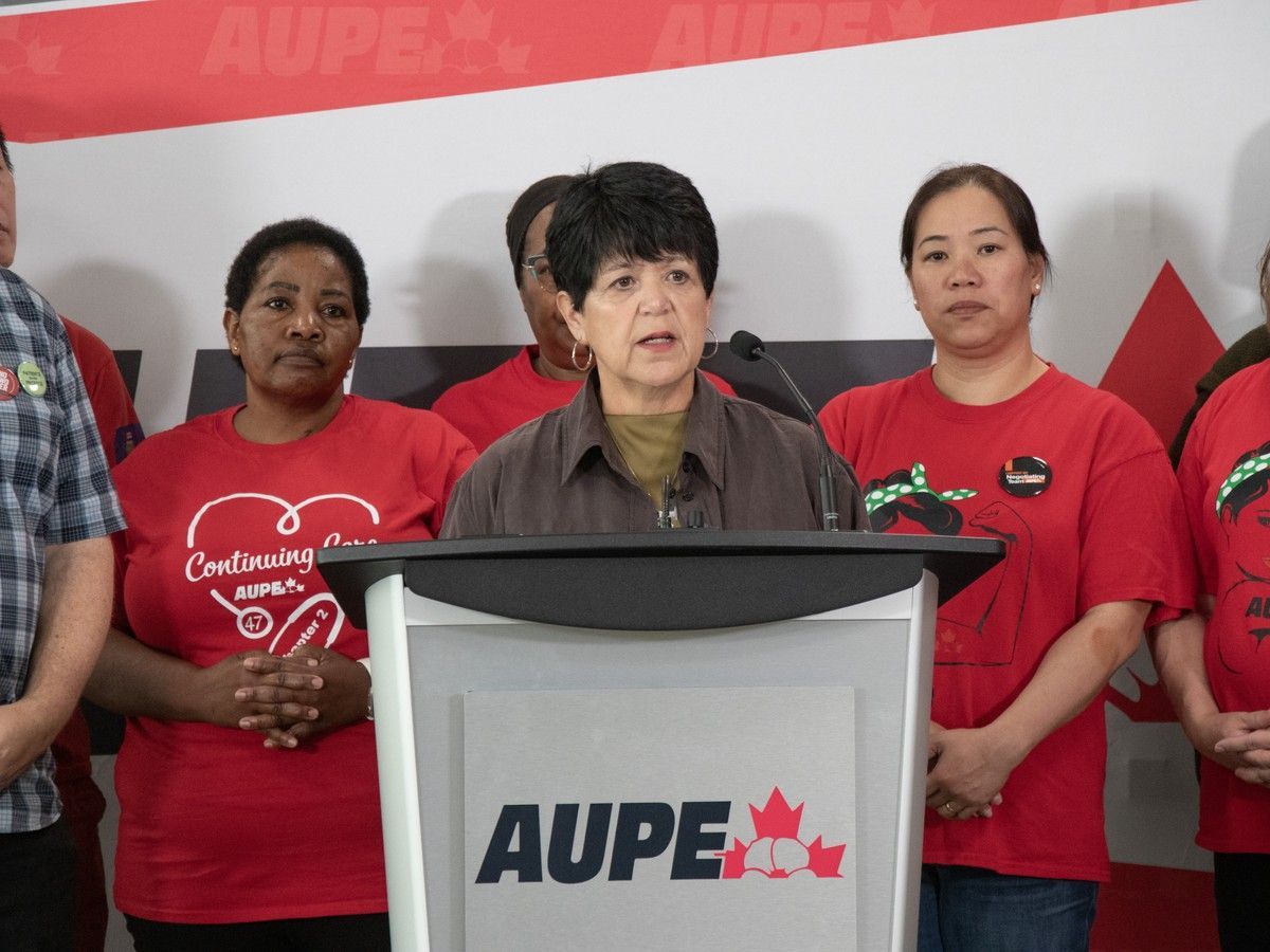 AUPE president Sandra Azocar held a news conference to update Albertans on the state of continuing care in Edmonton on Monday, Aug. 31, 2026.