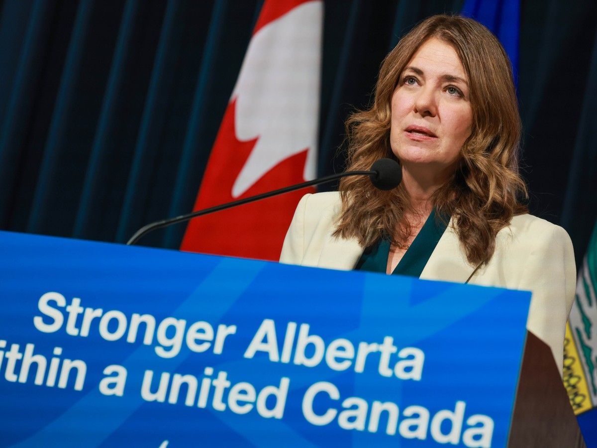 Alberta Premier Danielle Smith answered media questions about the results of the referendum during a press conference at McDougall Center in Calgary on Wednesday, October 21, 2026.