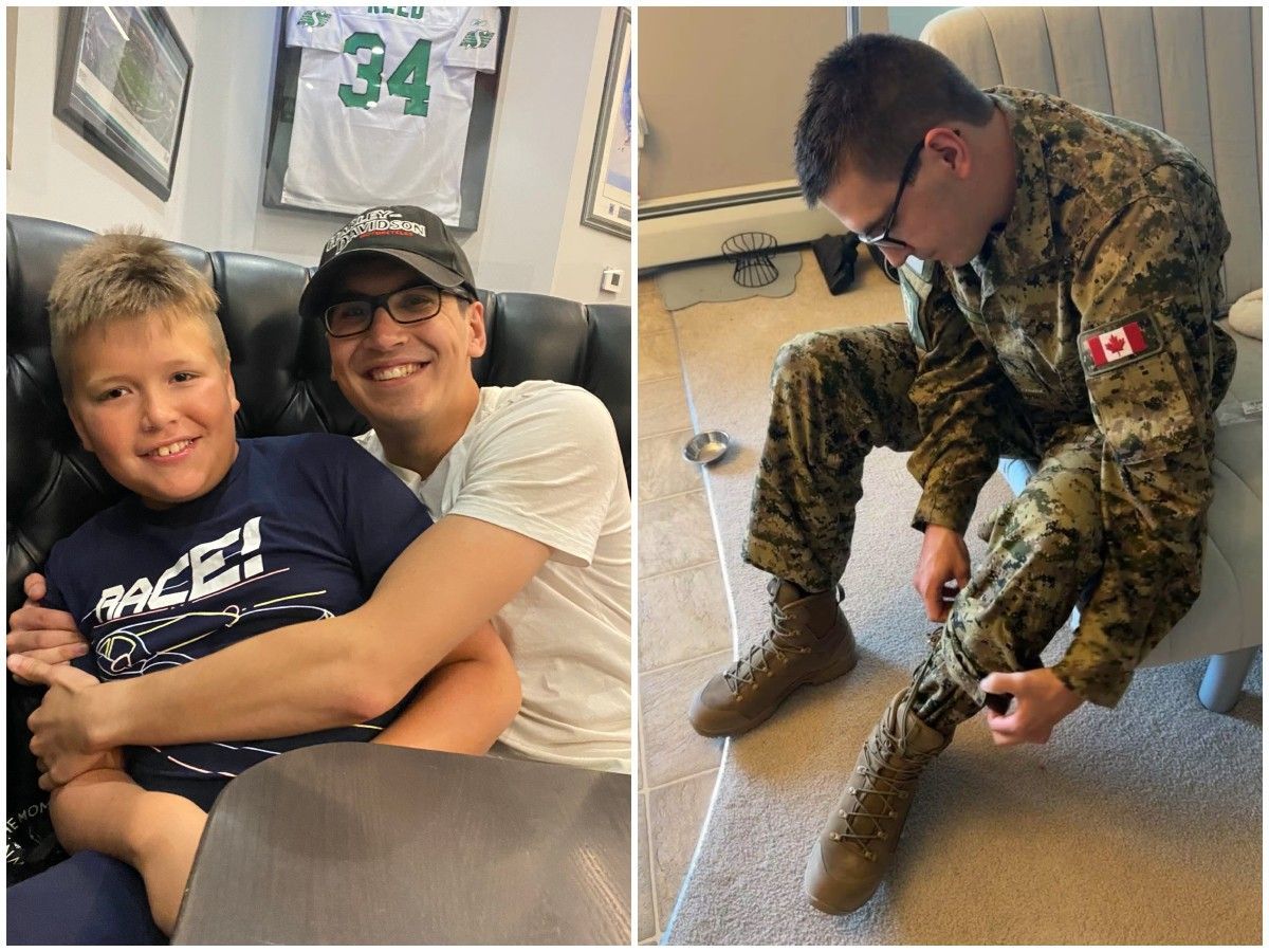 Cpl. Sean Hiatt of the Loyal Edmonton Regiment was one of the 39 soldiers injured in the CFB Wainwright fire that also claimed the lives of four others. He has been admitted to the University of Alberta hospital in Edmonton, where his family now prays for his recovery. With Hiatt at left is Carter Patterson.