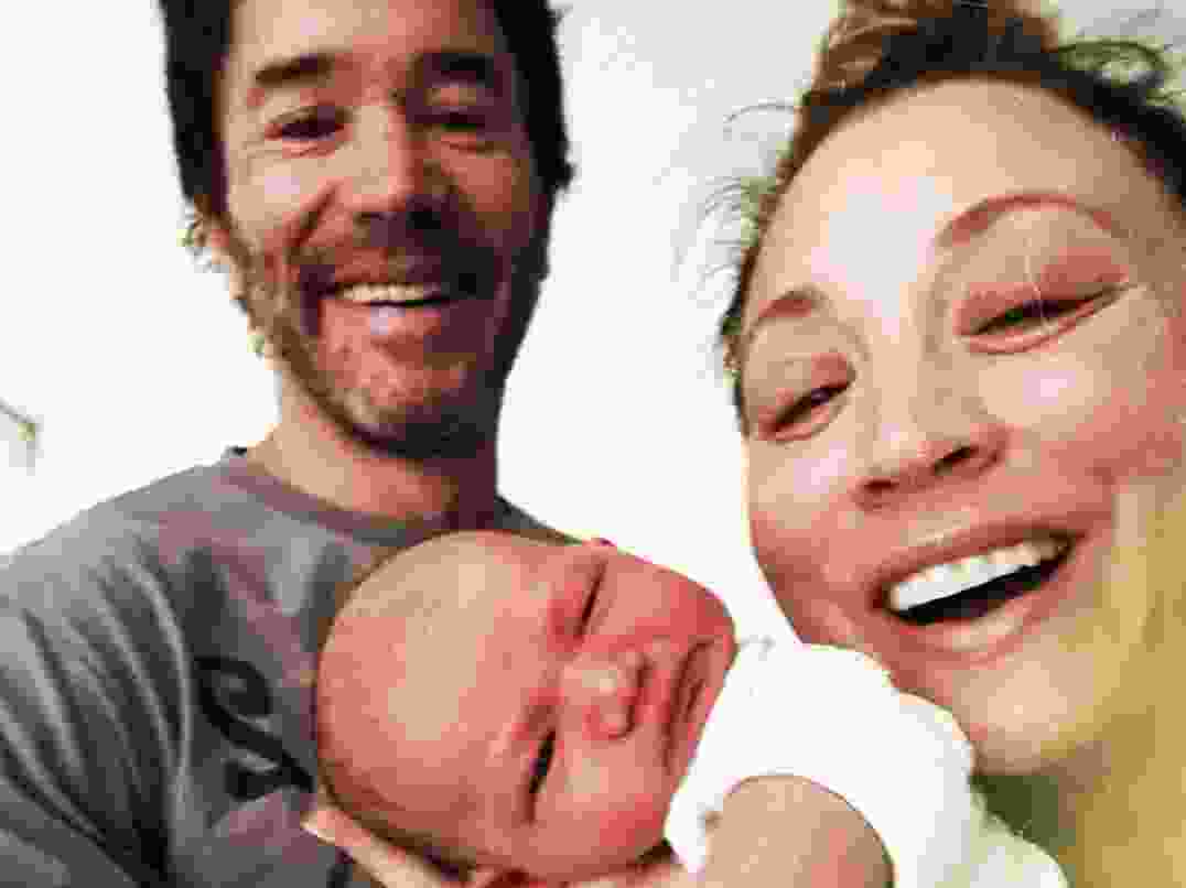 Tom Pelphrey, Kaley Cuoco and baby Philomena.